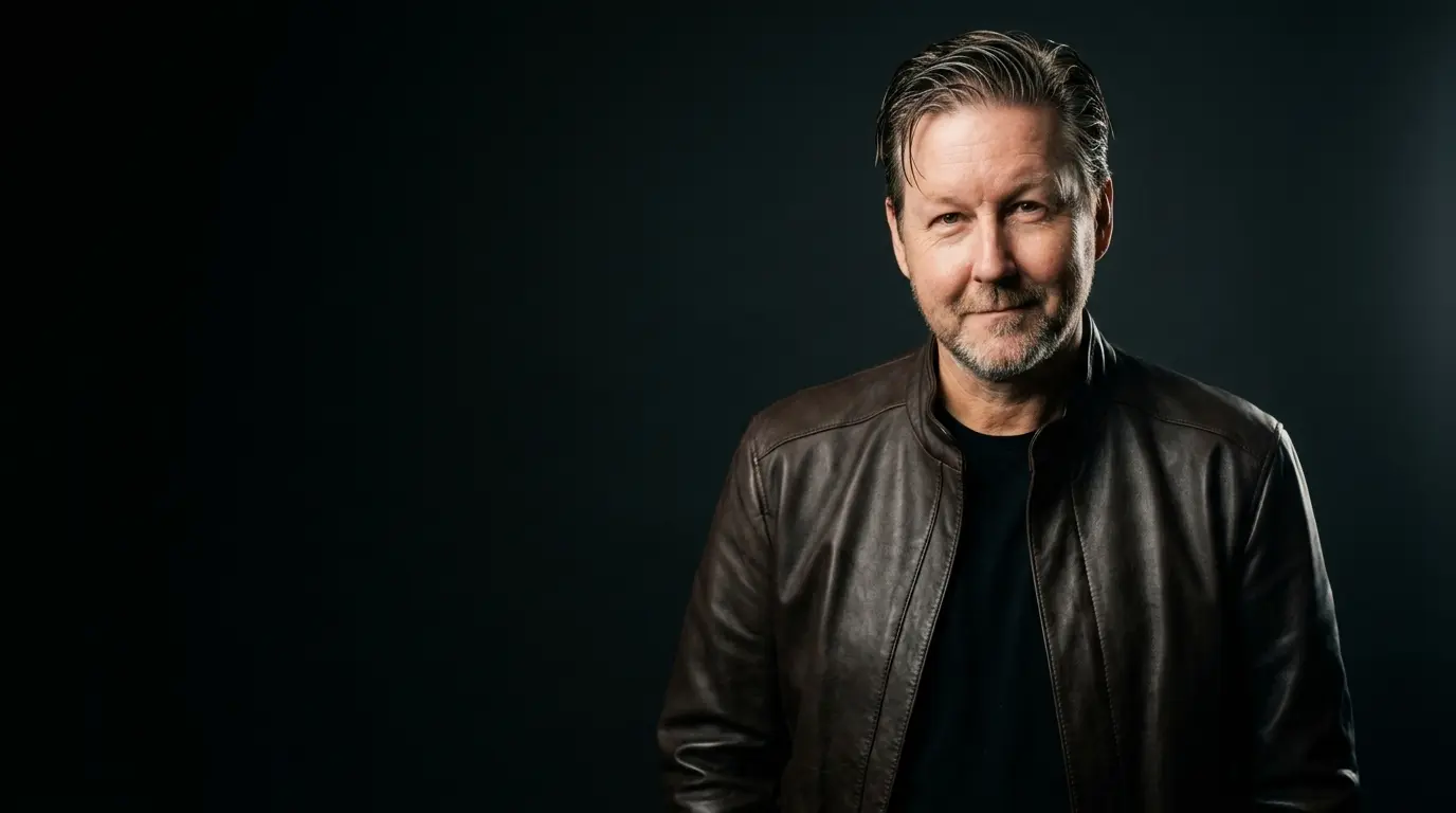 David Acuff in a leather jacket